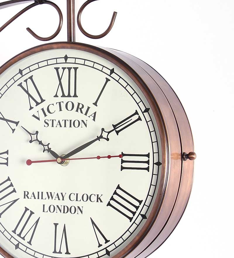 10 Inch Station Clock Double Side Wall Clock Copper Finish by Anantaran