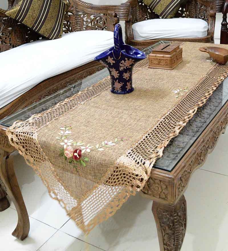 Buy Aaraish Plain Dark Brown Jute Table Runner Online Table Runners