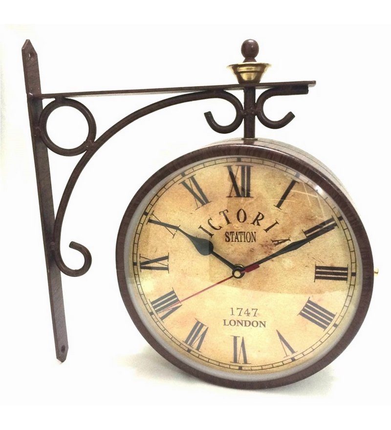 Anantaran 6 Inch Double Side Station Clock Brown Finish Wall Clock by