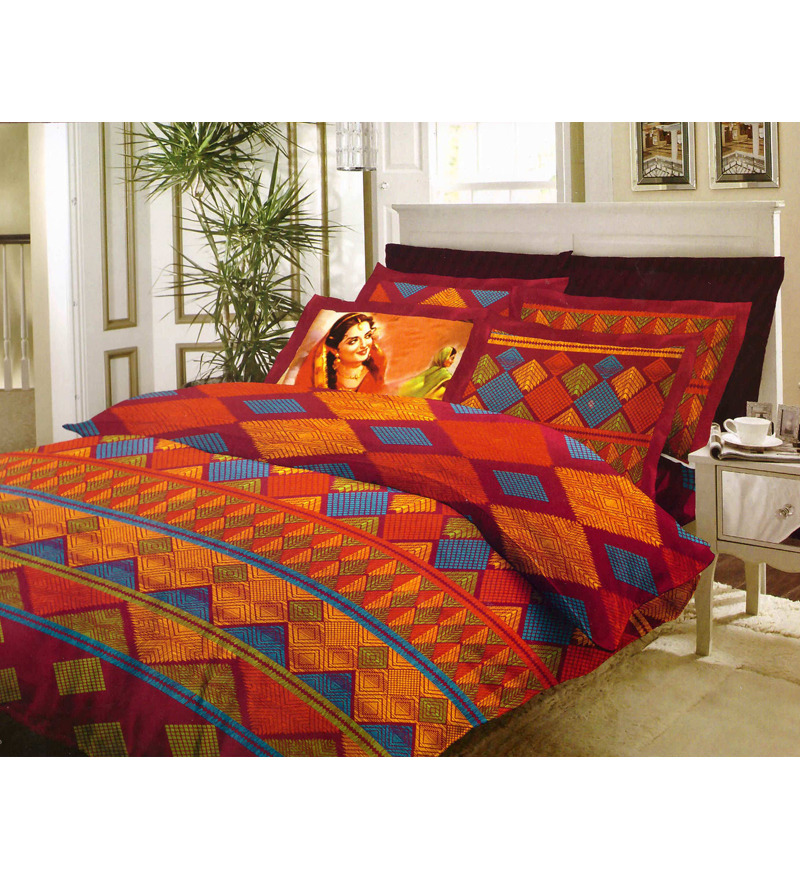 Bombay Dyeing Geometric Motif Double Bedsheet Set by Bombay Dyeing