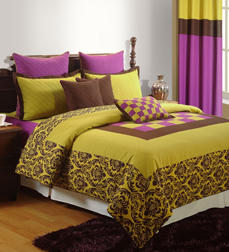 Swayam Yellow N Purple Printed Bedding Set by Swayam ...