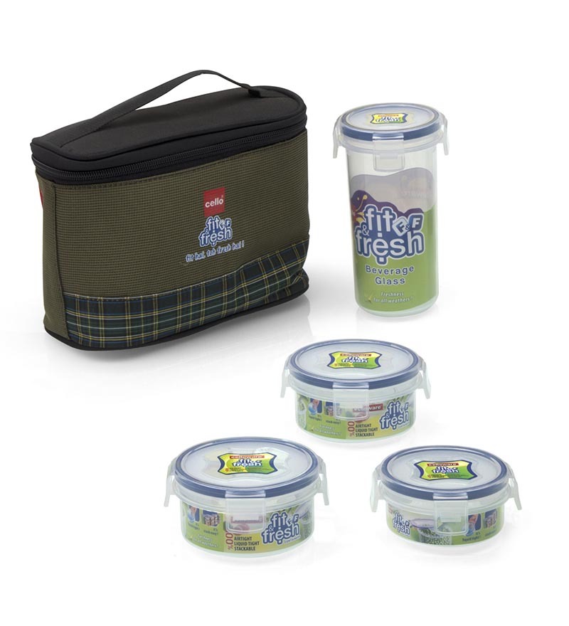 Cello Fit & Fresh Lunch Box With Thermal Bag Set Of 4 Pieces (Round