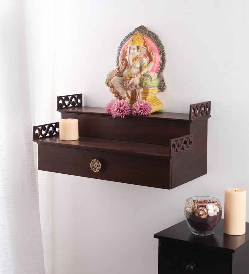 Buy Furnicheer Antique Walnut Mango Wood Avaneesh Wall Mounted Temple