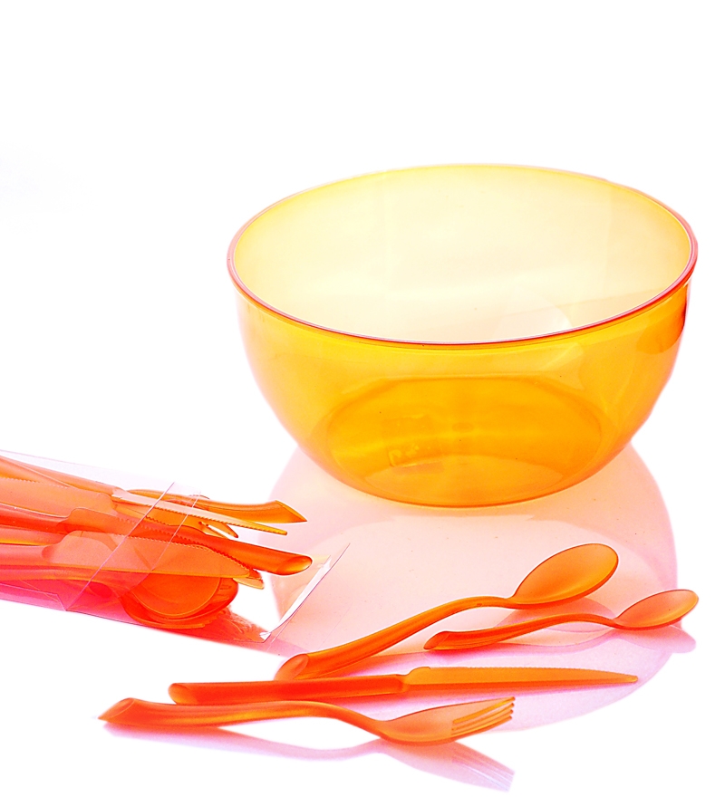 Hi Lisa Plastic flatware and mixing bowl 24 Pcs cutlery set Orange by