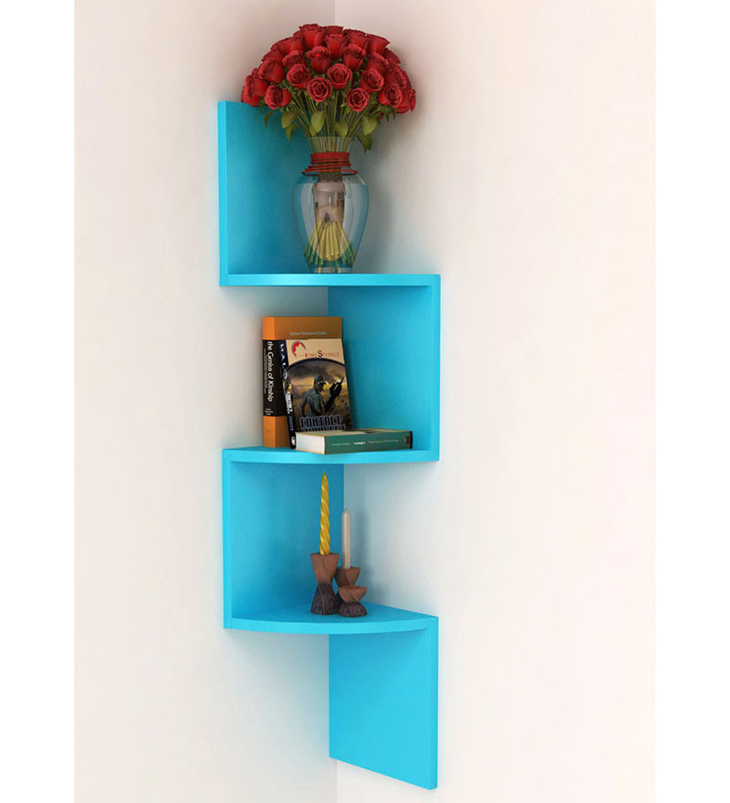 Home Sparkle Blue Wooden Wall Hanging Corner Rack by Home Sparkle