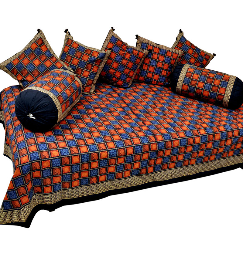 100 Cotton Jaipuri Block Print Diwan Bed Cover Set By Little India8