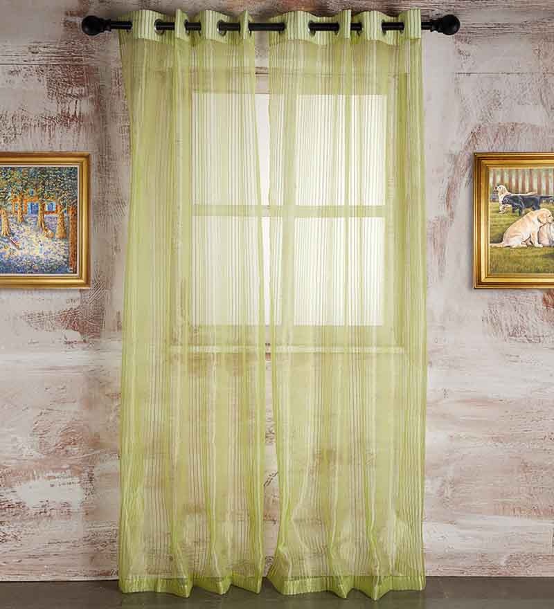 Marigold Green SelfStriped Sheer Door Curtain 7 Ft by Marigold Online