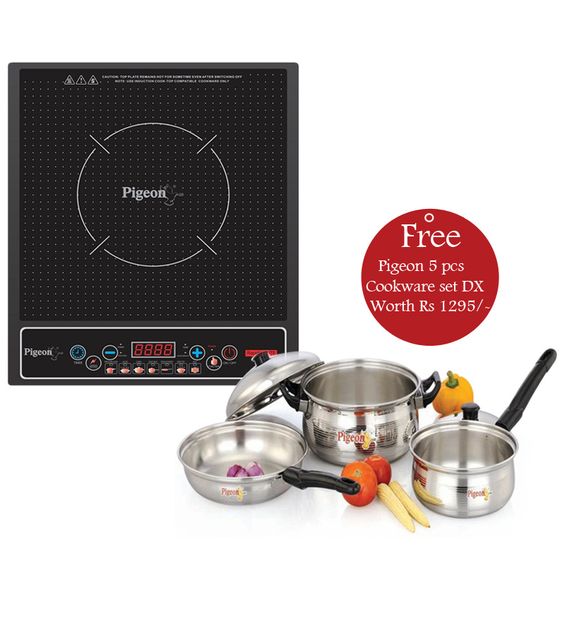 Pigeon Rapido Cute Induction Cooktop with Pigeon 5 pcs Cookware set DX