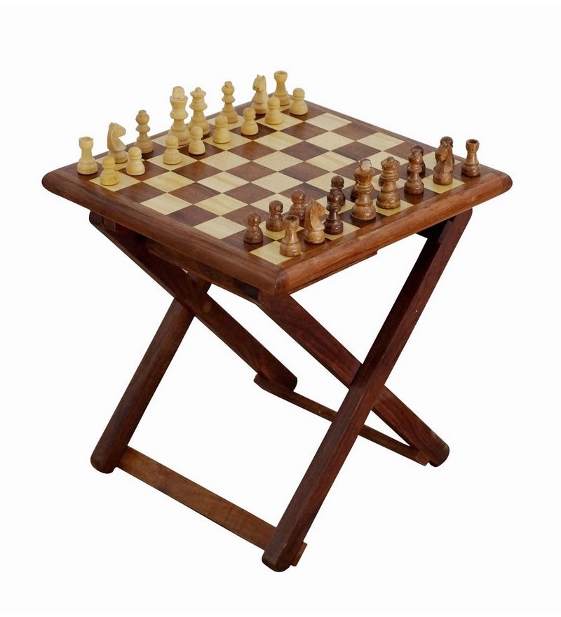 Pindia Fancy Wooden Folding Chess Game Table Stool by PIndia Online