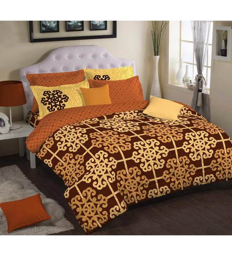 Portico New York Brown And Yellow Evita King Bedsheet Set by Portico