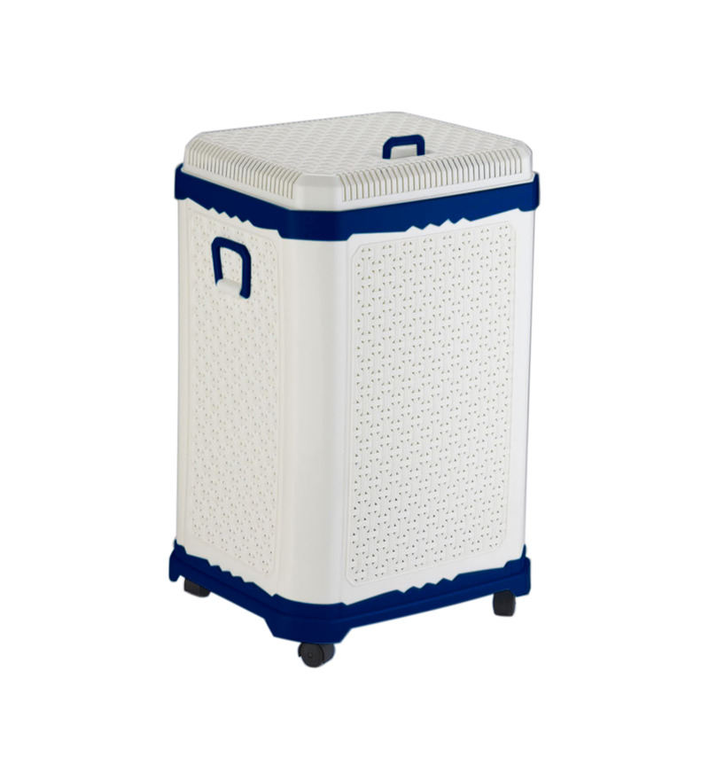 Primeway Fancy Box Small Foldable Laundry Basket On WheelsDark Blue