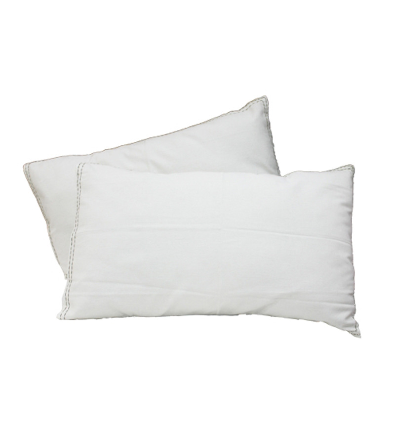 R Home Kantha Stitch Plain White Pillow Covers (Set Of 2) by R Home