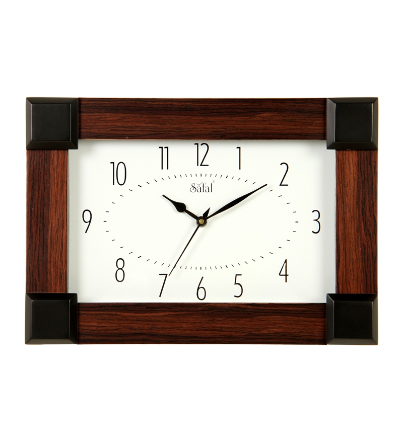 Safal Quartz Brown N White Rectangle Wall Clock by Safal Quartz Online