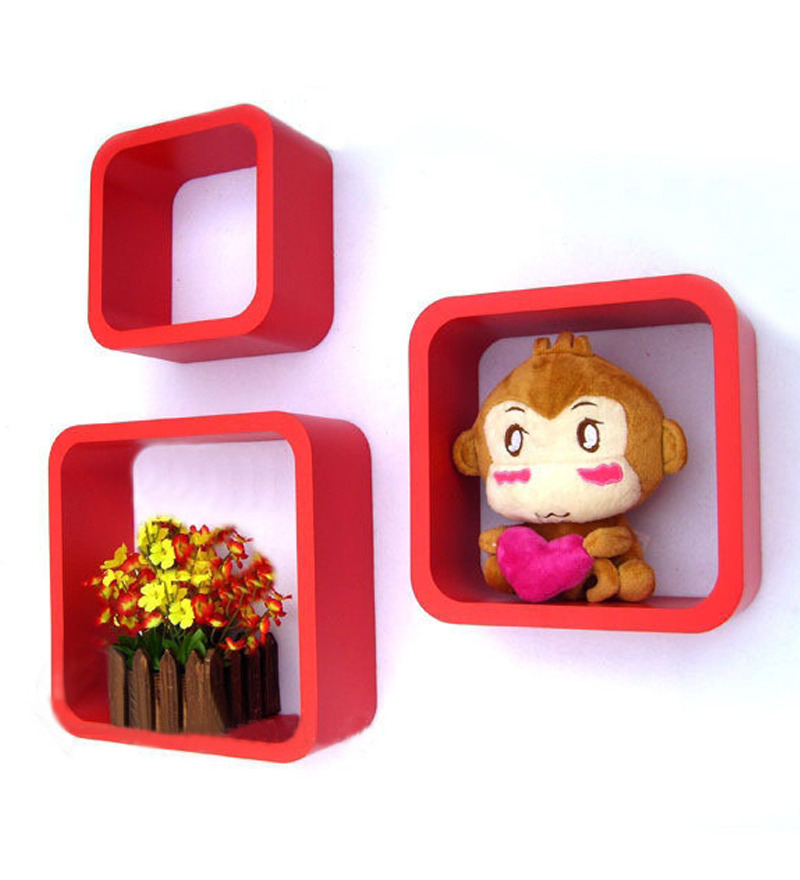 Set of 3 Cube Shelves Pink by Home Sparkle Online Wall Shelves