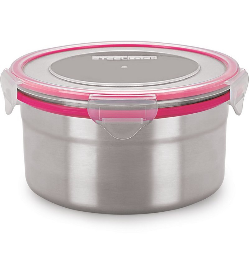 Steel Lock Pink, Grey Airtight Storage Food Containers 1000 ml by Steel