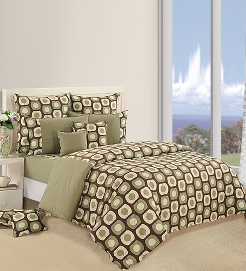 Swayam Brown N Olive Round Prints Double Fitted (Elasticated Bedsheet