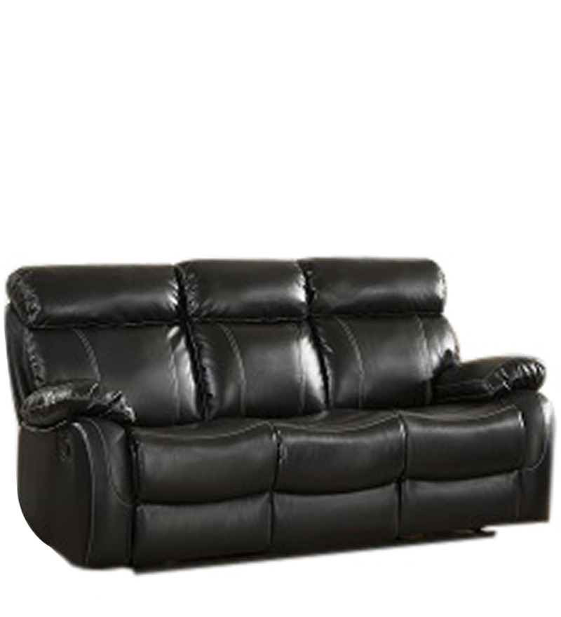 Three Seater Pure Leather Recliner Sofa in Black Colour by Star India