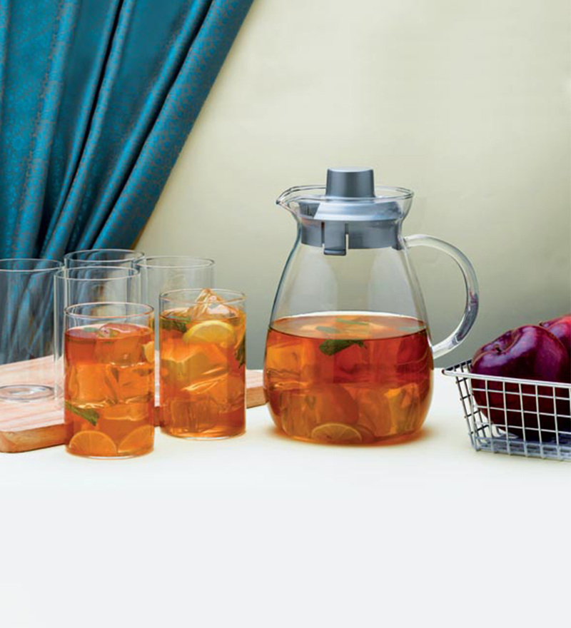 Buy Borosil Borosilicate Glass Jug with Lid & Medium Vision Glasses