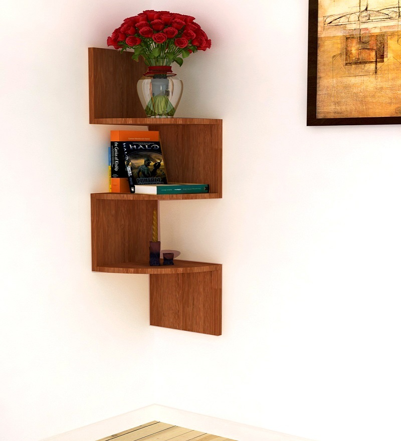 Buy Home Sparkle Brown Mango Wood Corner Shelf Online Modern Wall