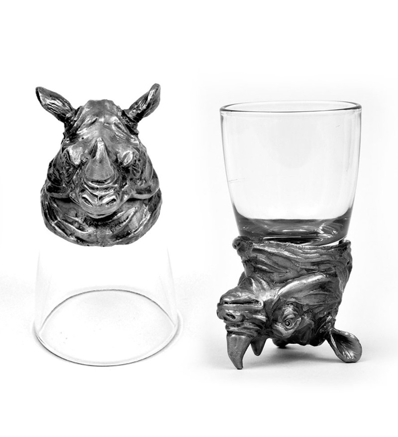 Buy Trove World Of Animal Pewter and Glass 50ML Rhino Head Shot Glass ...