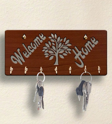 Brown Welcome home wooden Key Holder by Sehaz Artworks