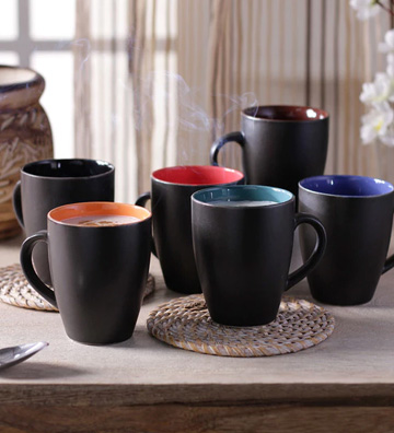 CDI Stoneware Matt Finish Coffee Mugs - Set of 6 