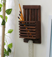 Brown Wooden Letter Rack Cum Key Holder by Home Sparkle 