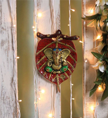 Multicolor Metal Ganesha On Leaf Idol by Handecor 