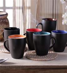 CDI Stoneware Matt Finish Coffee Mugs - Set of 6 